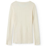 Uld pointelle T-shirt i naturfarve med rund hals, set bagfra, lange ærmer