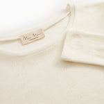 Uld pointelle T-shirt i naturfarve med rund hals og mærkets logo ved kraven