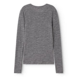 Langærmet T-shirt i gråmeleret uldstrik med rund hals, set bagfra