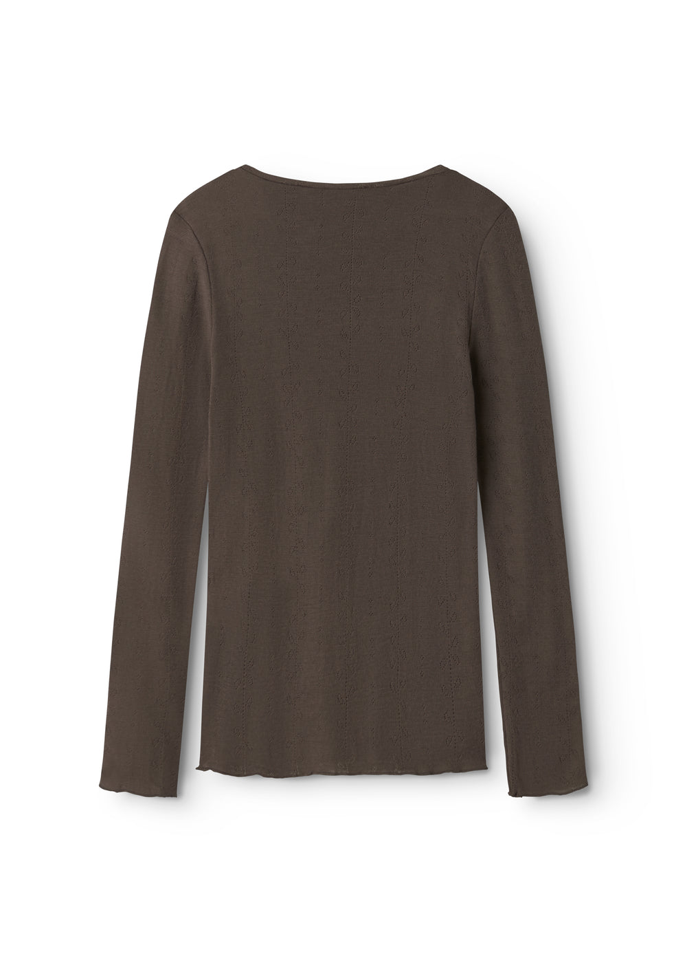 Brun uld pointelle T-shirt set bagpå med lange ærmer og rund hals