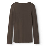Brun uld pointelle T-shirt set bagpå med lange ærmer og rund hals