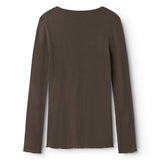 Brun uld pointelle T-shirt set bagpå med lange ærmer og rund hals