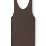 Uld pointelle undertrøje i mørk brun, ærmeløs tanktop med rund hals, ensfarvet.