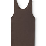 Uld pointelle undertrøje i mørk brun, ærmeløs tanktop med rund hals, ensfarvet.