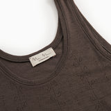 Uld pointelle tanktop i mørk brun strik med rund hals og mærkeetiket.