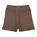 Uld pointelle underbukser (korte shorts) i mørkbrun med elastisk linning og pynt i kanten