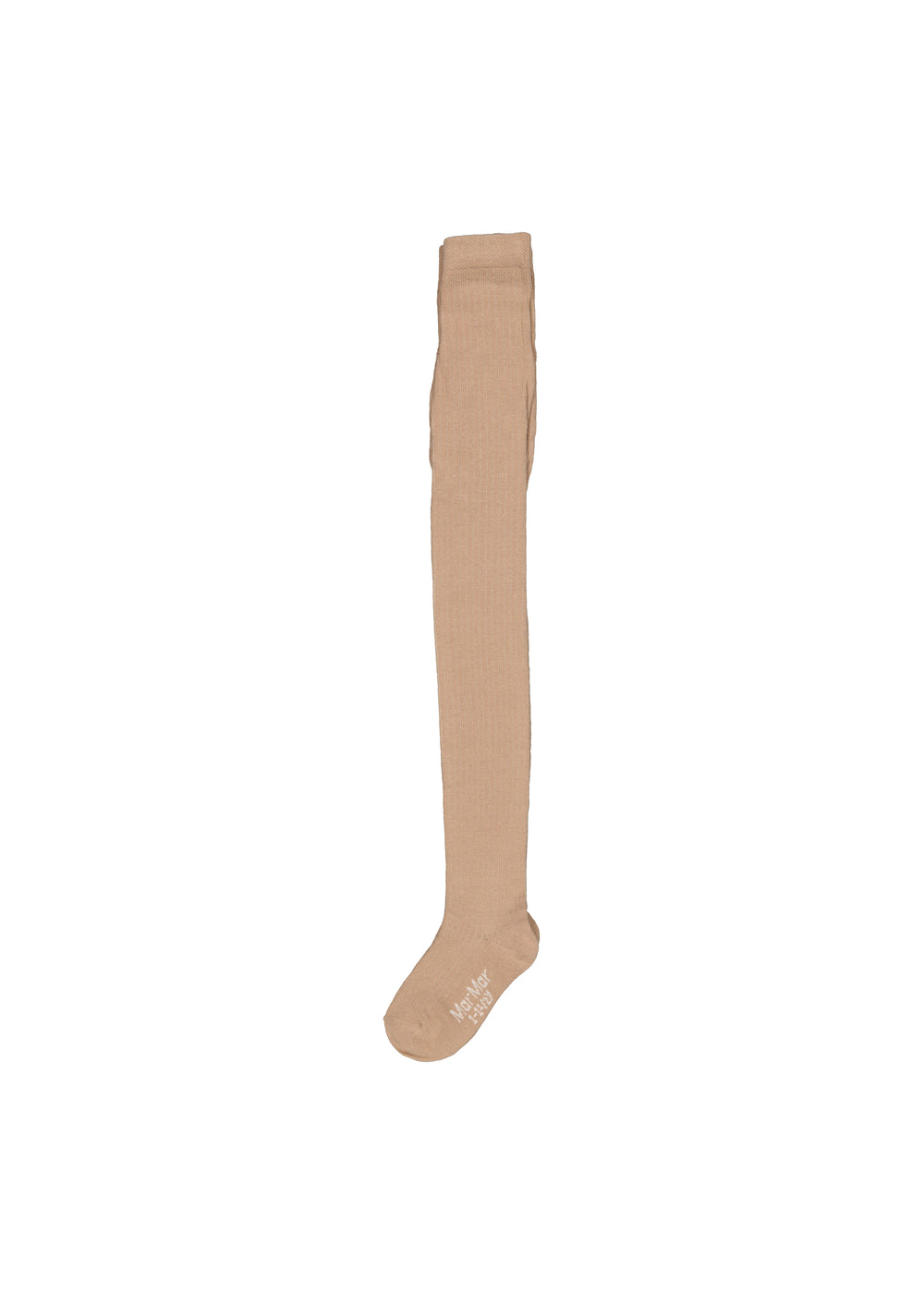 Beige strømpebukser i ribbet alpakamélange, vist som enkel ben.