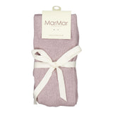 Lilla strømpebukser foldet med hvid sløjfe og MarMar mærkeseddel