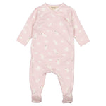 Rosa heldragt til baby med lange ærmer, trykknaplukning foran og allover Moomin-motiver