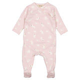 Rosa heldragt til baby med lange ærmer, trykknaplukning foran og allover Moomin-motiver