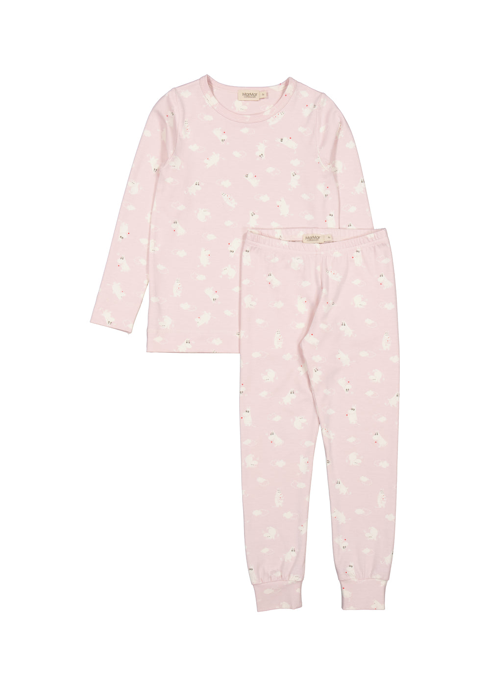 Lyserødt pyjamasæt med langærmet top og lange bukser, allover print