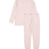 Lyserødt pyjamasæt med langærmet top og lange bukser, allover print