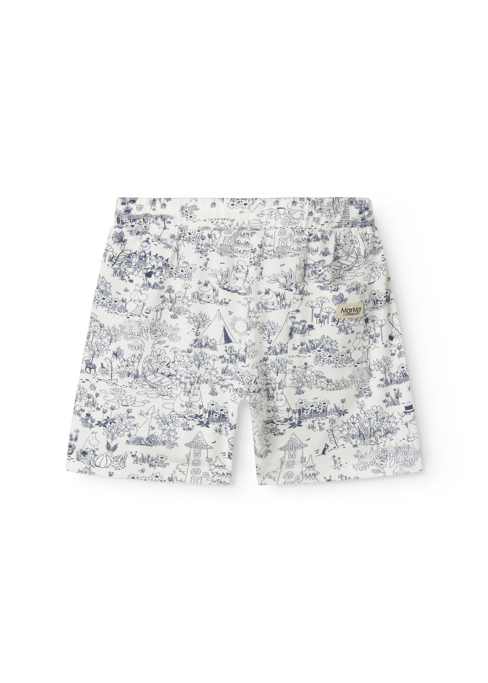 Shorts til børn med fint Moomin print, bred elastik samt bindebånd i taljen