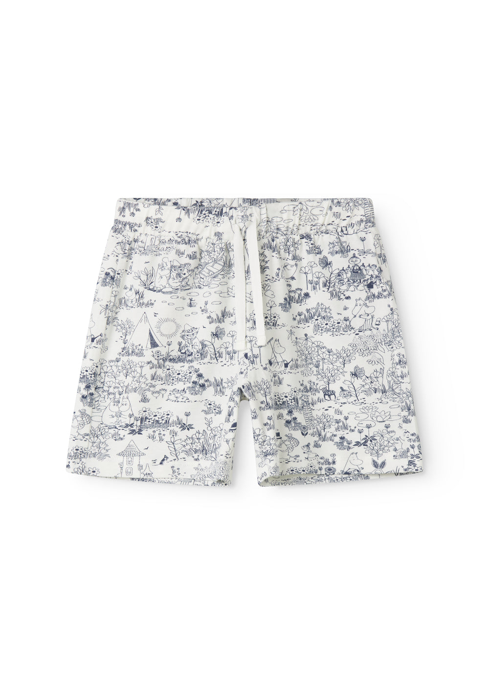 Shorts til børn med fint Moomin print, bred elastik samt bindebånd i taljen