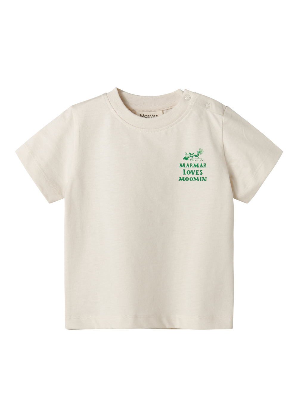 Råhvid T-shirt med grønt Moomin print til baby
