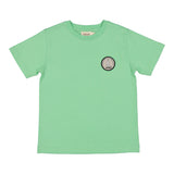 Mintgrøn børne-T-shirt med korte ærmer, rund hals og rund patch foran