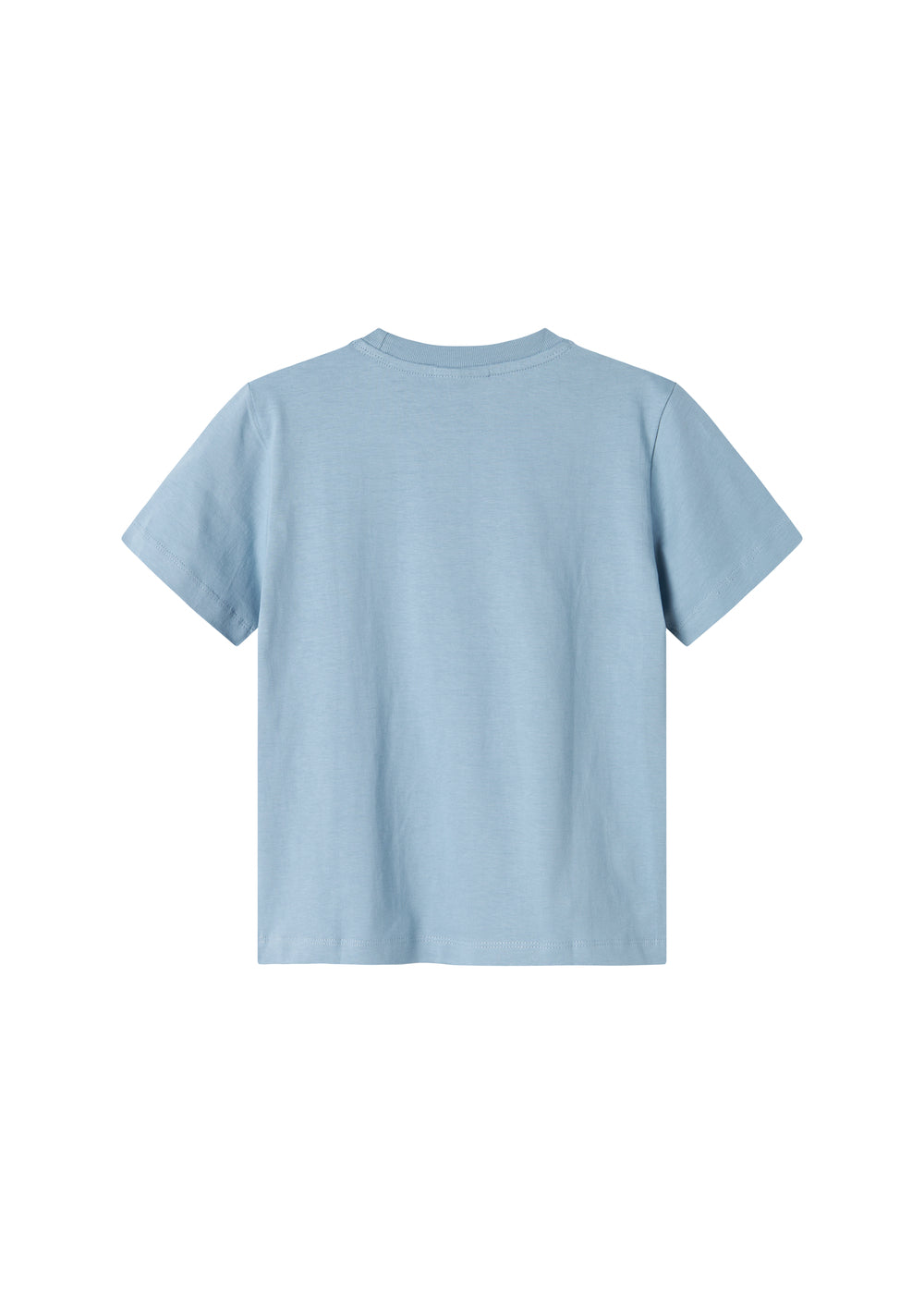 Lyseblå børne-T-shirt set bagfra, kortærmet