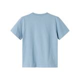 Lyseblå børne-T-shirt set bagfra, kortærmet