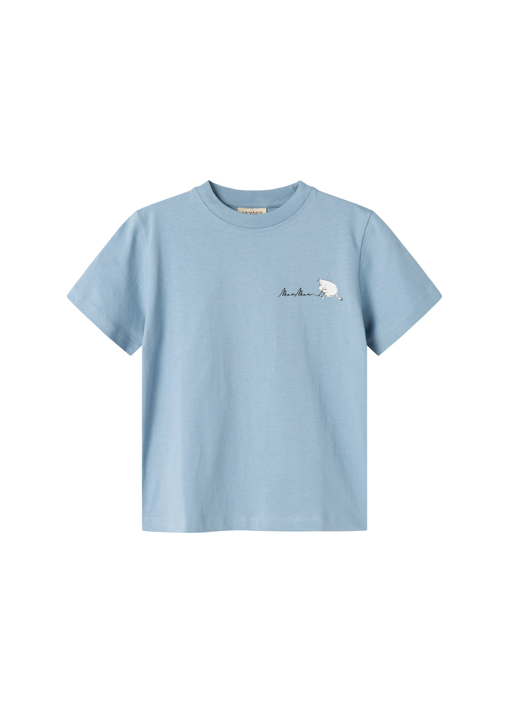 Lyseblå børne-T-shirt med lille Moomin-figur på brystet