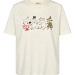 Cremefarvet T-shirt med kort ærme og farverigt Moomin-motiv på forsiden