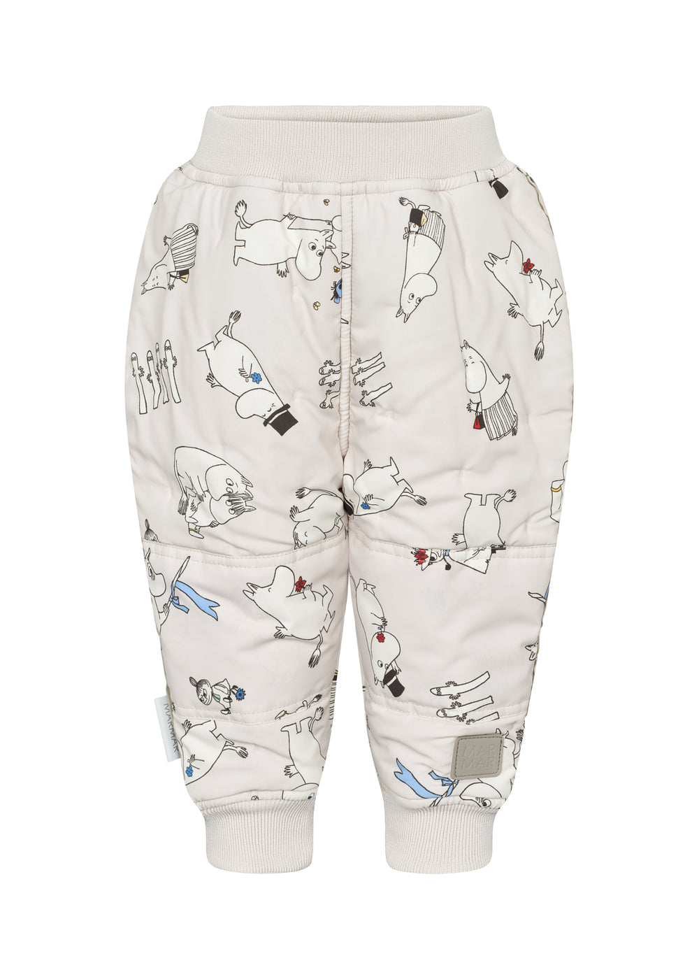 Hvide termobukser med Moomin-figurer, elastik i talje og ben