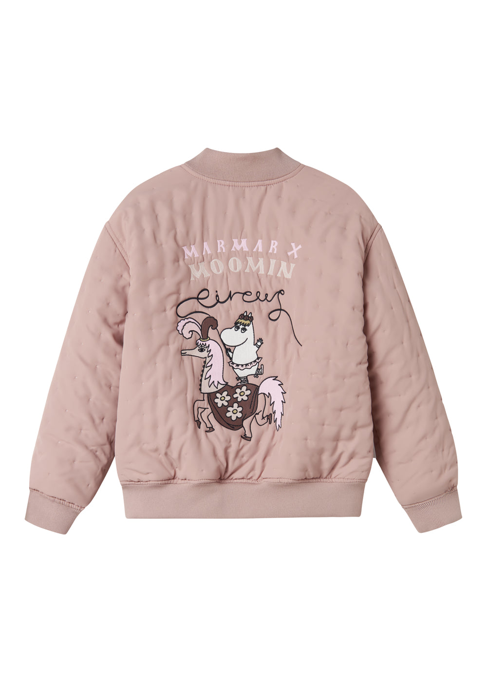 Lyserød quiltet jakke til barn med Moomin print