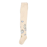Beige strømpe i jacquard med Moomin-figurer, skyer og hjerte-detaljer