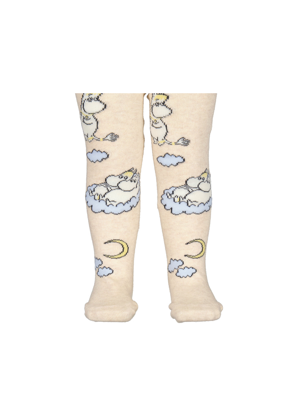 Beige strømper med Moomin-jacquard: skyer og små figurer, ben-længde