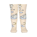 Beige strømper med Moomin-jacquard: skyer og små figurer, ben-længde