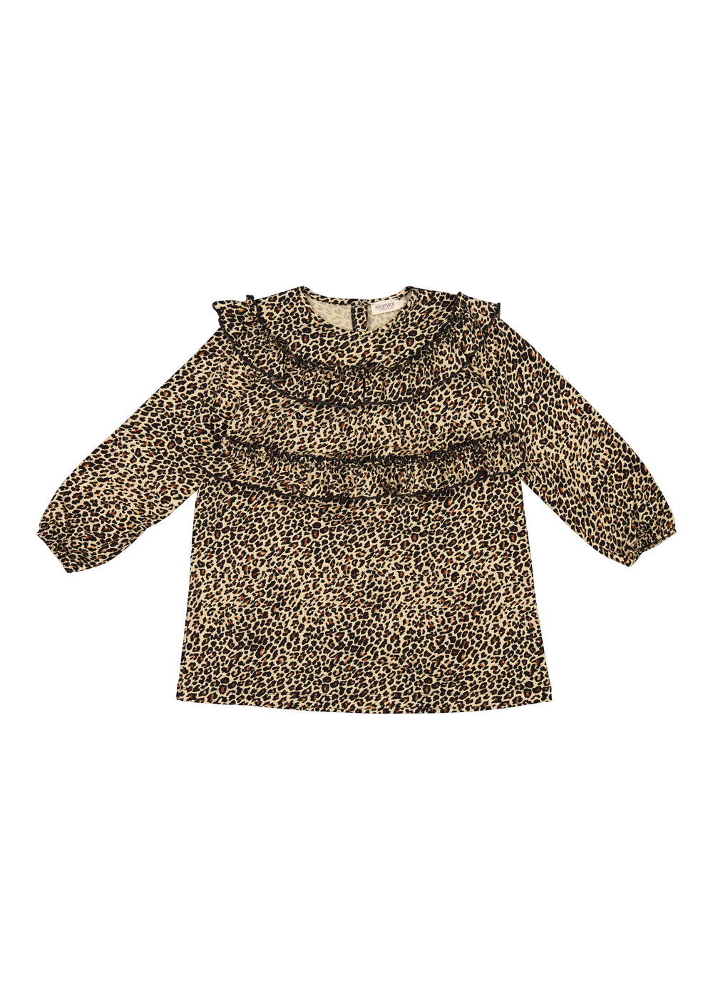 Leo Doran kjole i brun leopardmønster med rund hals og lange ærmer
