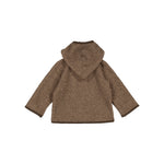 Brun hættejakke til børn i blød teddyfleece, set bagfra