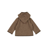 Brun hættejakke til børn i blød teddyfleece, set bagfra