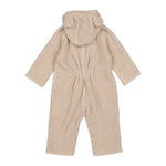Lys heldragt til baby i blød teddyfleece med hætte og bindebånd