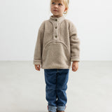 Teddy anorak i oyster grey med hætte, knaplukning og kængurulomme