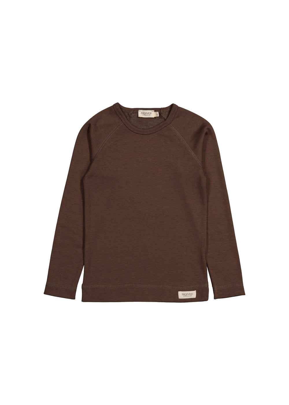 Brun langærmet T-shirt til børn med rund hals og glat forside