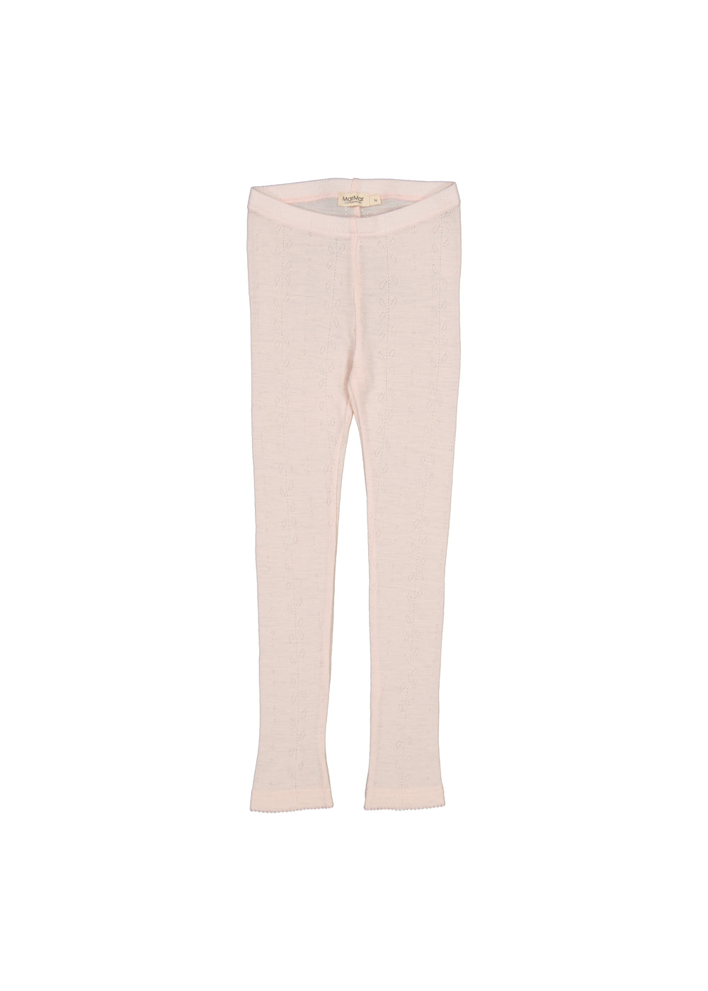 Lyserøde leggings i strikket uld med pointelle-mønster og elastisk talje