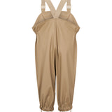 beige regnbukser med seler og fodstropper, set bagfra