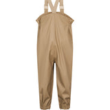 beige regnbukser med seler og fodstropper, set bagfra