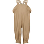 beige regnbukser med seler og fodstropper, set forfra