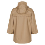 Bagside af beige regnjakke til børn med refleksdetalje og læg