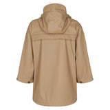 Bagside af beige regnjakke til børn med refleksdetalje og læg