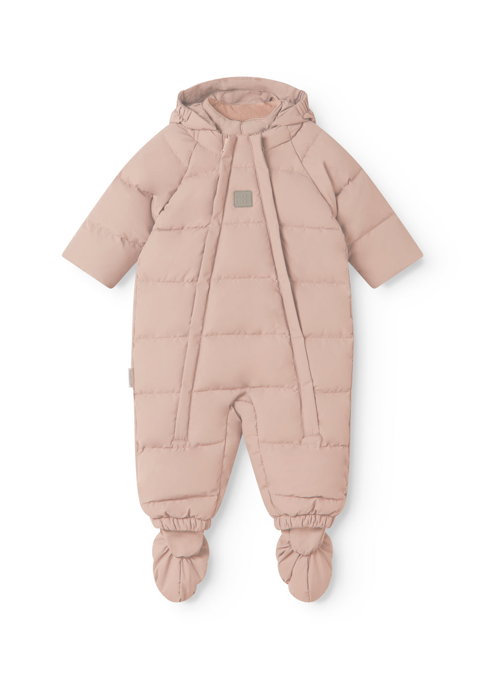 Quiltet babydragt i lys lilla med lynlås og matchende hætte?