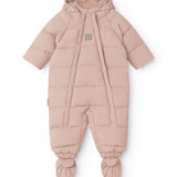 Quiltet babydragt i lys lilla med lynlås og matchende hætte?