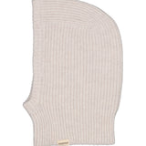 Strikket balaclava i lys beige med ribbet struktur og bred kant