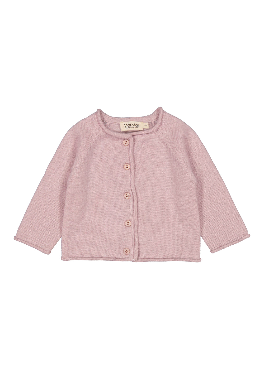 Lyse blommefarvet babys cardigan med knapper foran og lange ærmer