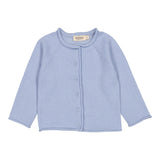 Lyseblå babys cardigan med knaplukning, rund hals og lange ærmer