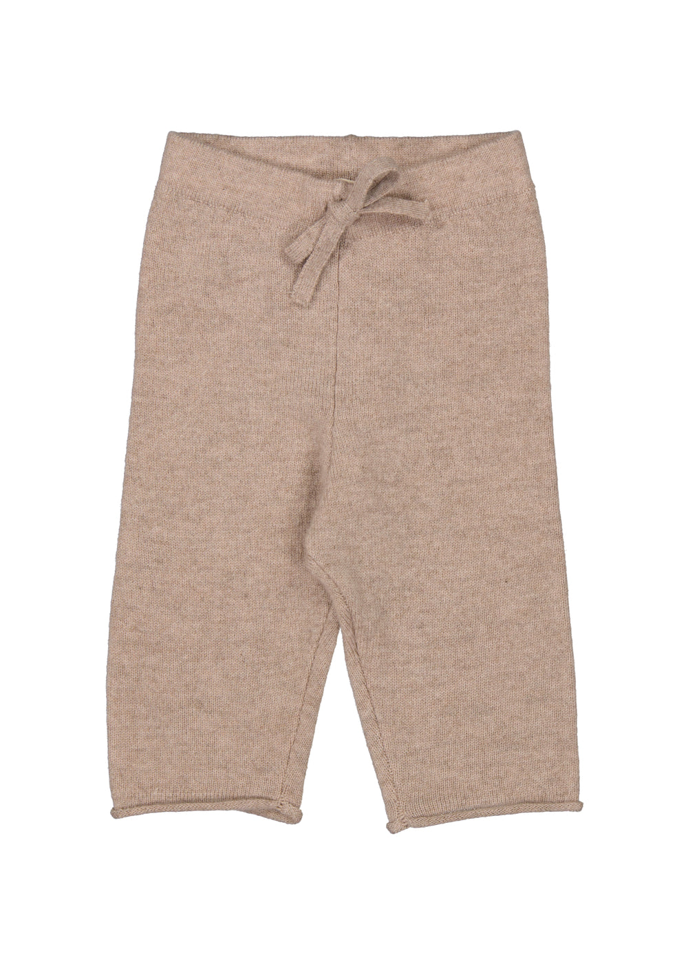Børnebukser i beige meleret uld med elastisk talje og bindesnor foran
