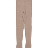 Beige kashmir-lignende leggings i alpaksmelange, ribbet tekstur, lange ben.