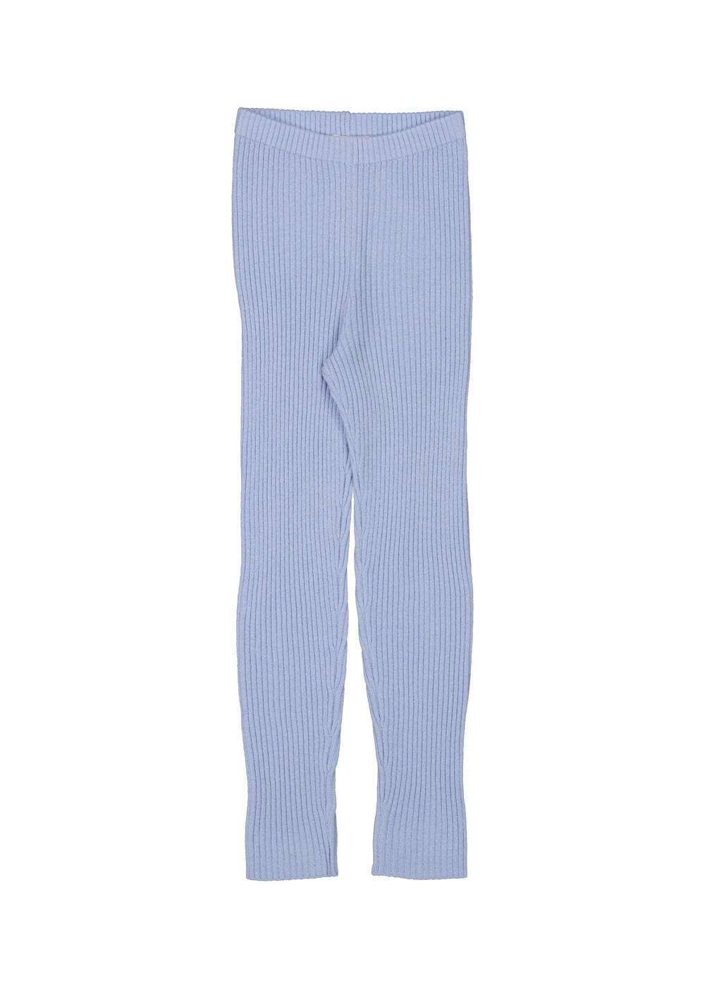 Lyseblå strikkede leggings med lodrette ribber og elastisk linning