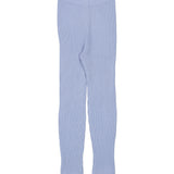 Lyseblå strikkede leggings med lodrette ribber og elastisk linning